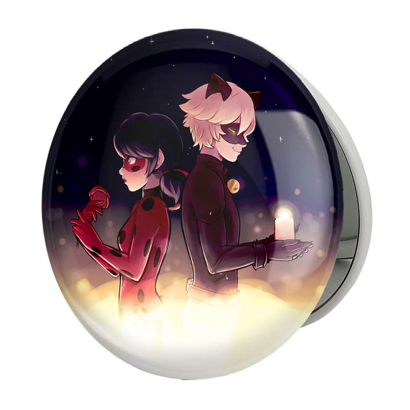 آینه جیبی خندالو طرح پسر گربه ای و دختر کفشدوزکی مدل تاشو کد 24995