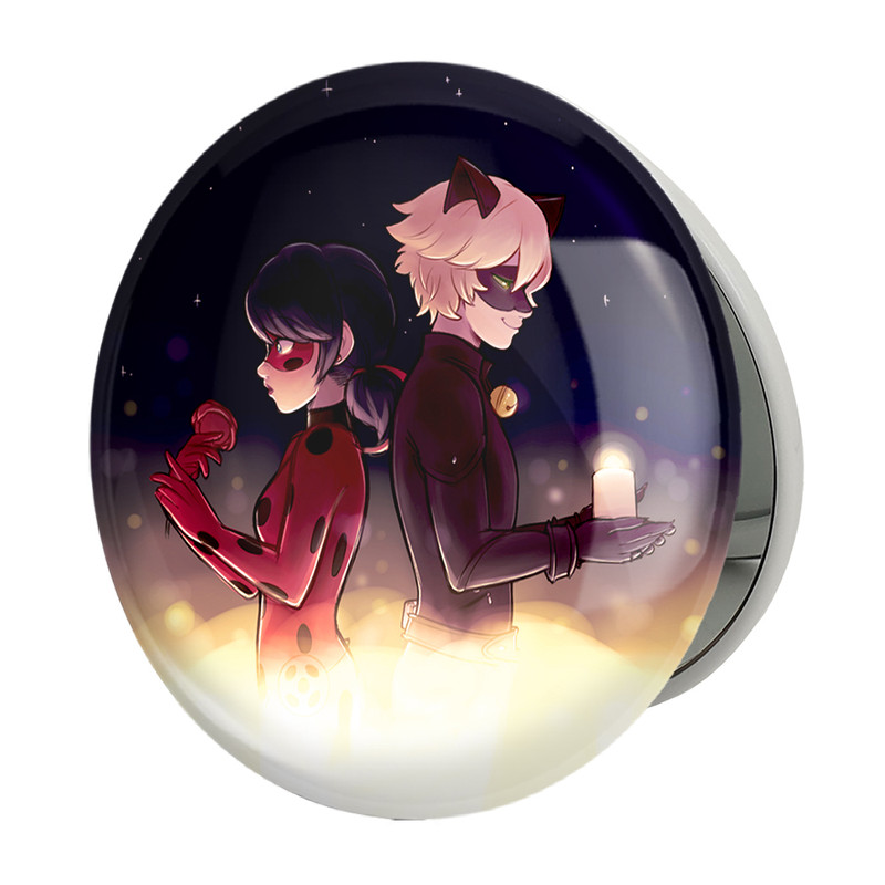 آینه جیبی خندالو طرح پسر گربه ای و دختر کفشدوزکی مدل تاشو کد 24995