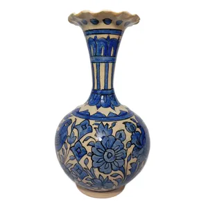 گلدان سفالی شیپوری طرح گل و مرغ کد 024