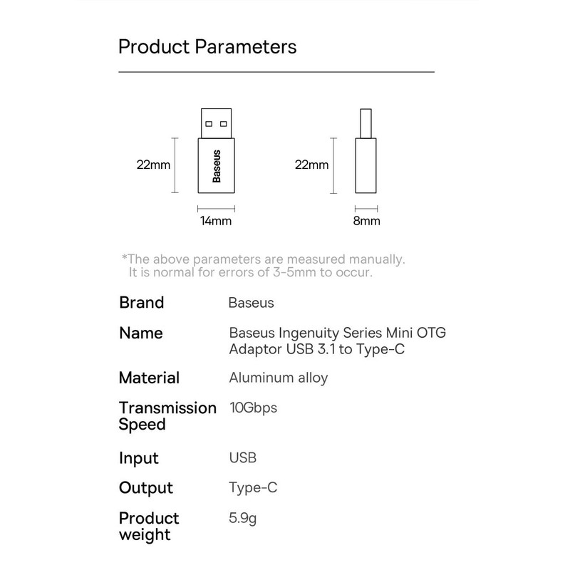 مبدل USB 3.1 به USB-C باسئوس مدل ZJJQ0001 2