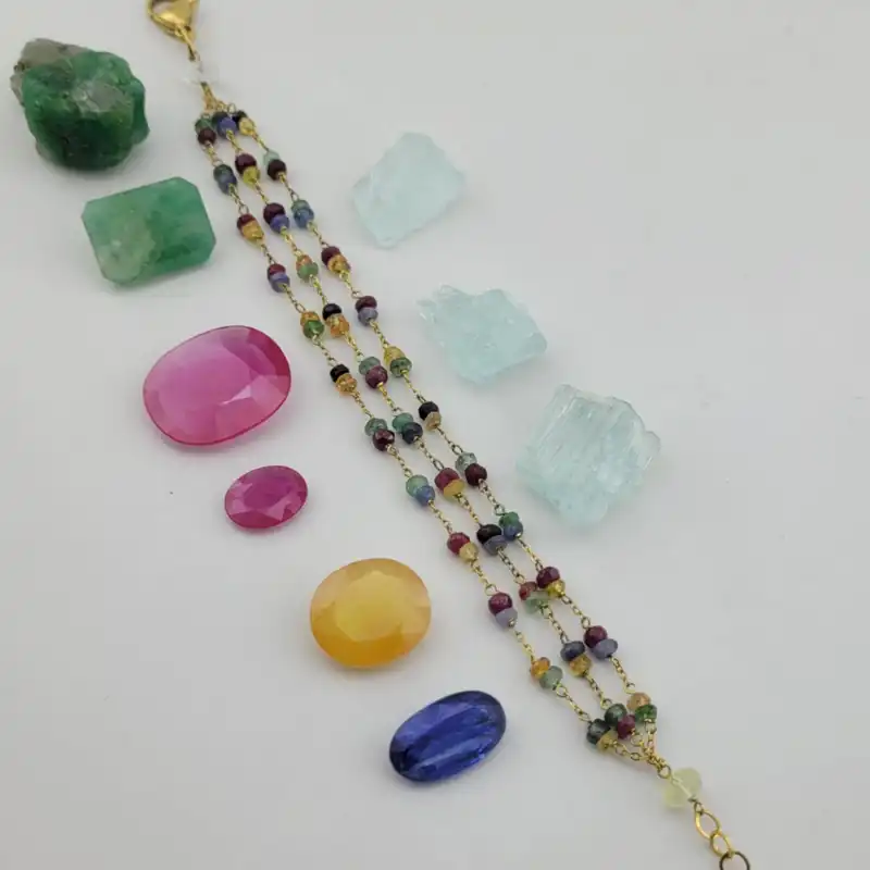 دستبند زنانه مدل جواهری یاقوت و زمرد کد 369