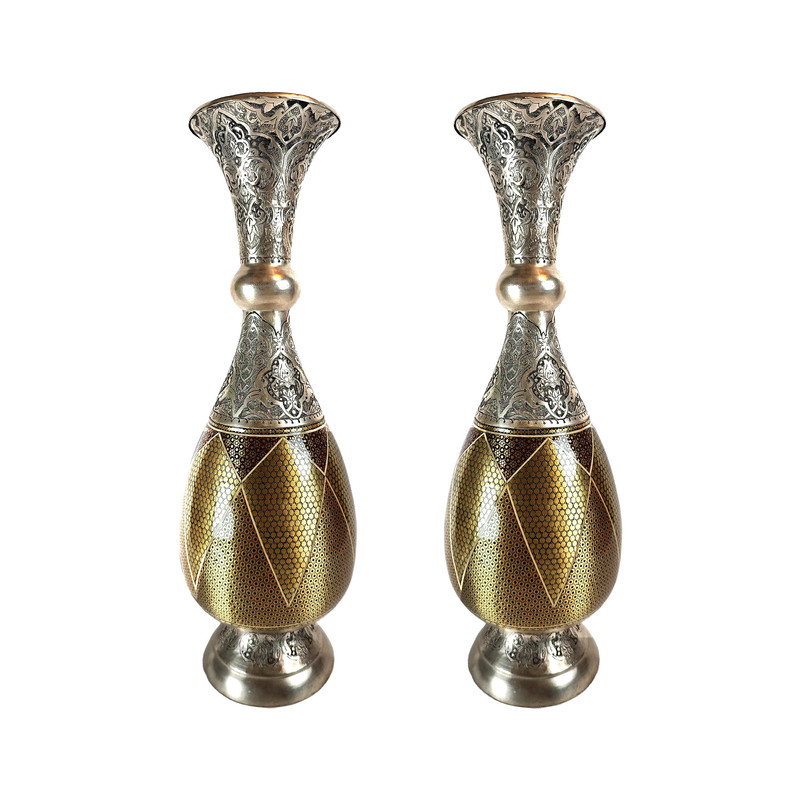 گلدان قلمزنی طرح اسلیمی کد GH40 مجموعه 2 عددی