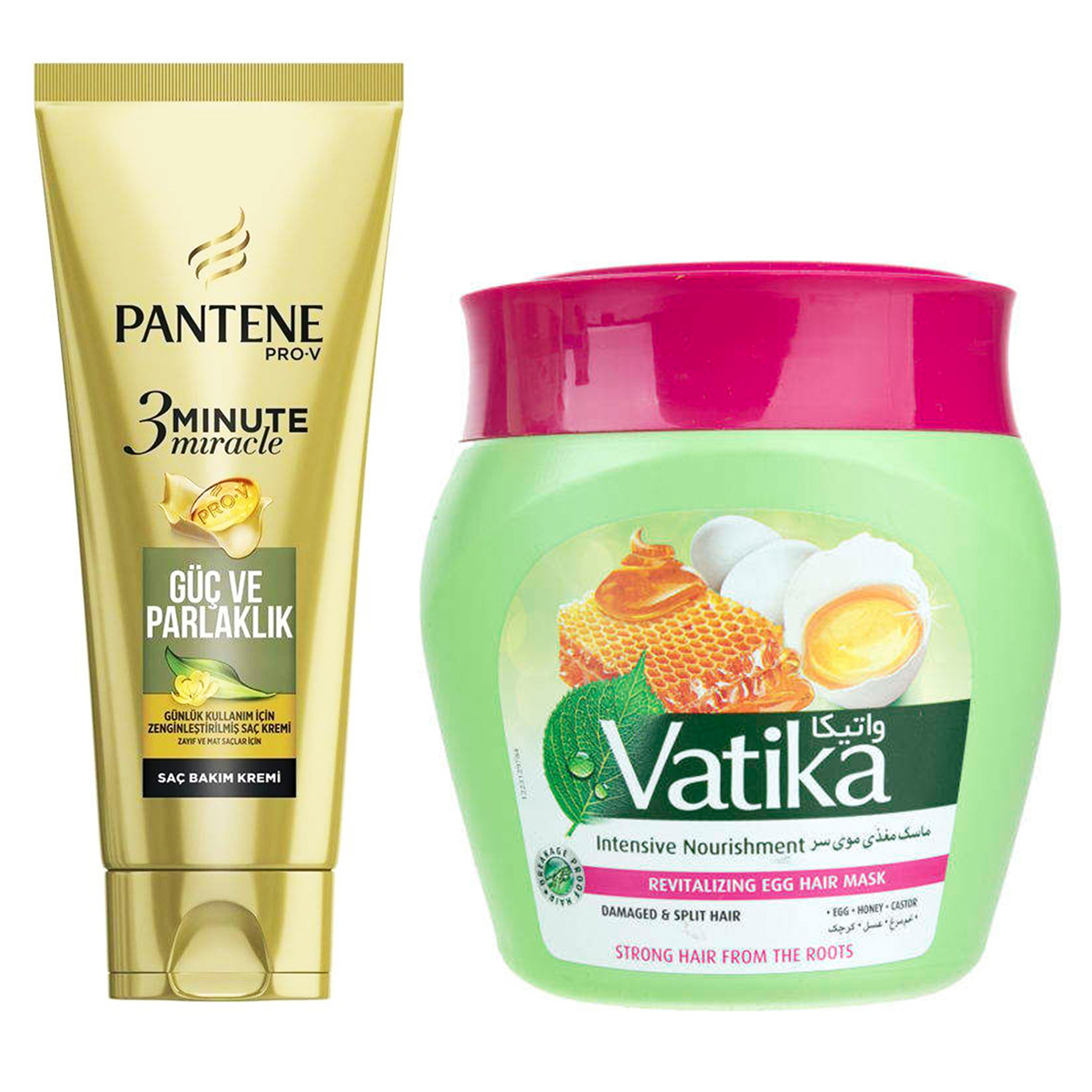 ماسک مو پنتن مدل  Guc Ve Parlaklik حجم 200 میلی لیتر به همراه ماسک مو واتیکا مدل Revitalizing Egg حجم 500 میلی لیتر 