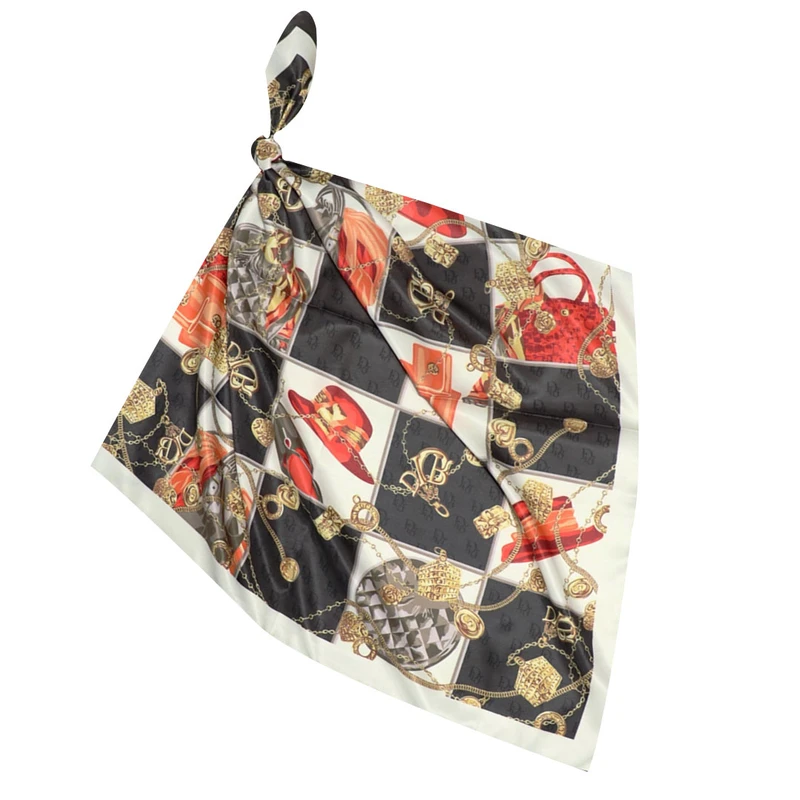 دستمال سر و گردن زنانه مدل ابریشم طرح کیف و زنجیر کد 155