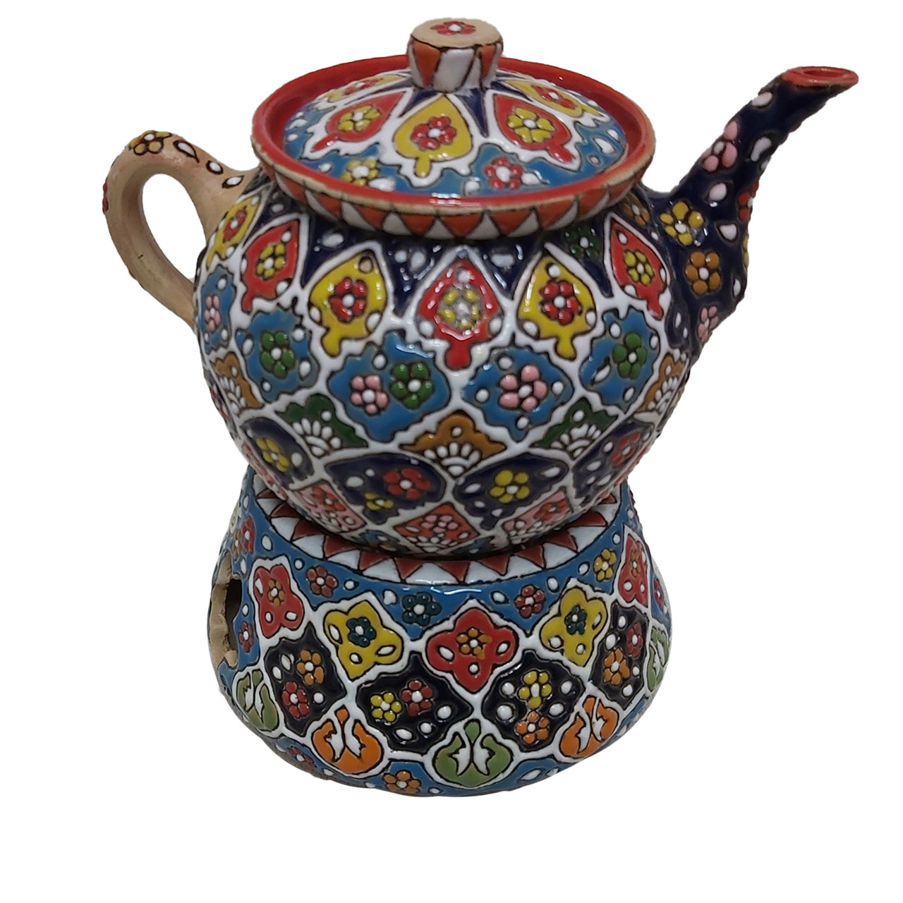 ست قوری و وارمر میناکاری سفالی کد 00008