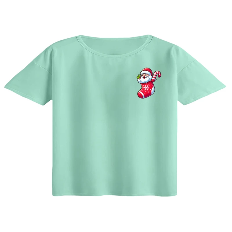 کراپ تی‌شرت آستین کوتاه زنانه مدل بابانوئل کریسمس کد 25