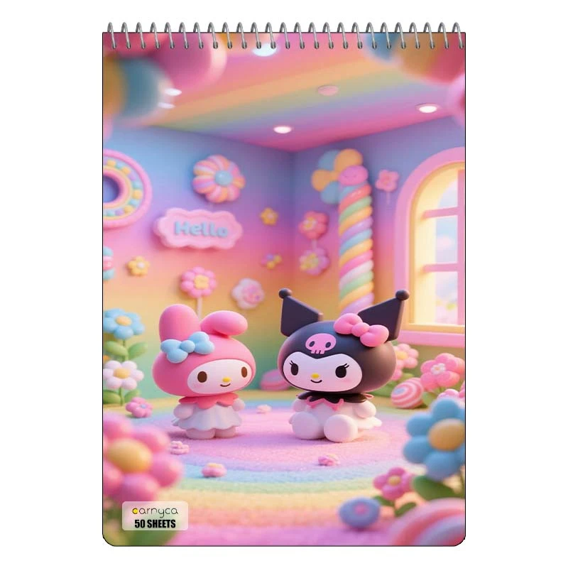 دفتر نقاشی 50 برگ سیمی کارنیکا طرح مای ملودی و کورومی My Melody & Kuromi کد 14584
