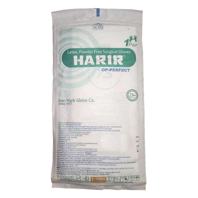 دستکش جراحی غیر پودری حریر مدل بهداشتی سایز متوسط (M) بسته ۴ عددی