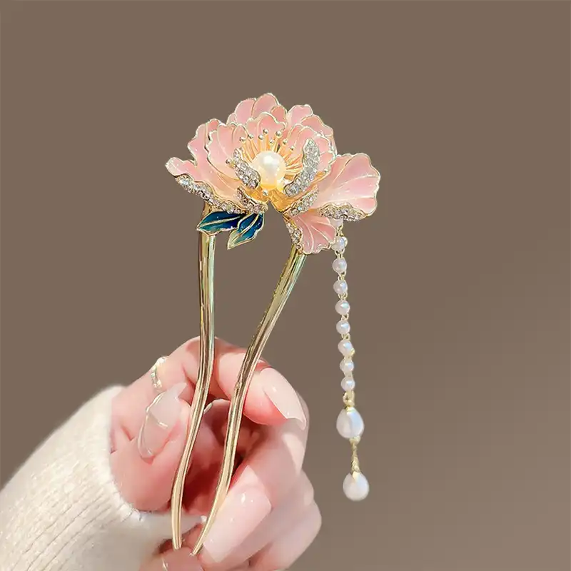 گیره مو زنانه مدل کانزاشی دو شاخه گل آهار