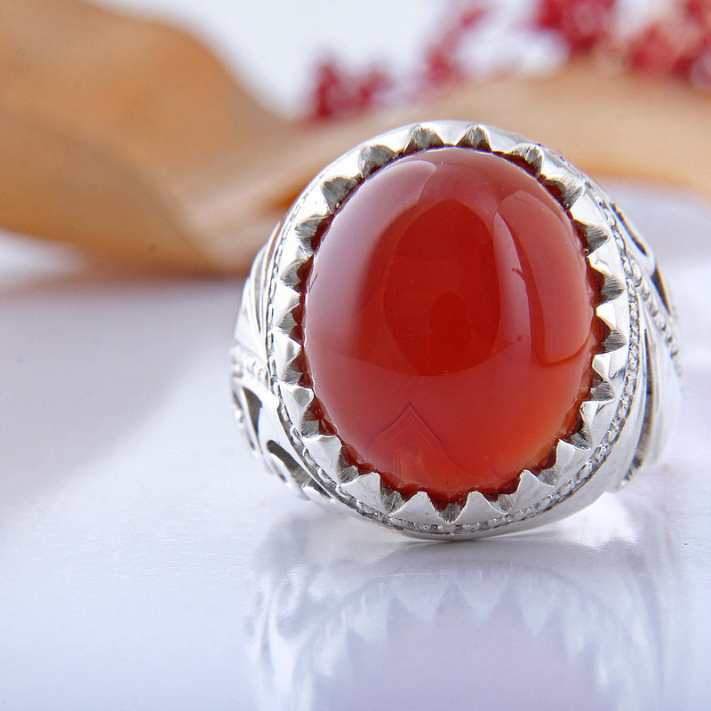 انگشتر نقره مردانه بازرگانی میلادی مدل رکاب دستساز عقیق یمن کد AM_4451