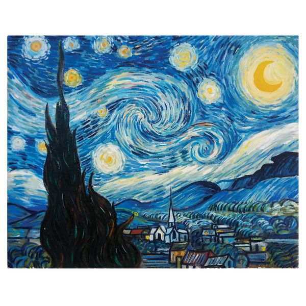 تابلو نقاشی رنگ روغن طرح شب پر ستاره ونگوگ کد 10070