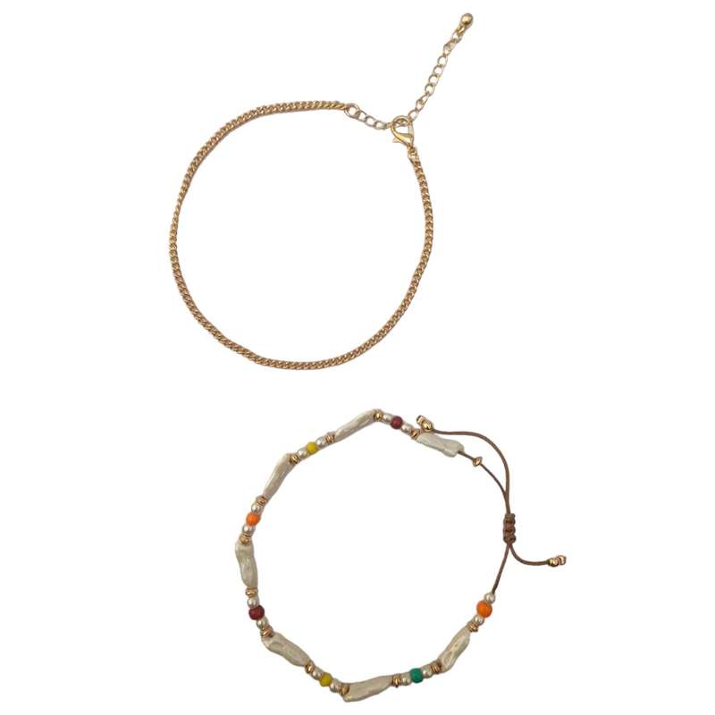 پابند زنانه سی اند ای مدل زنجیری و مهره ای مجموعه دو عددی