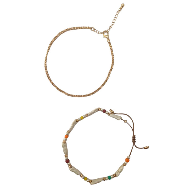 پابند زنانه سی اند ای مدل زنجیری و مهره ای مجموعه دو عددی