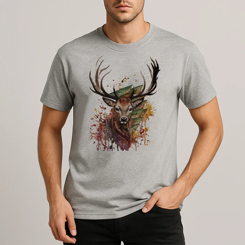 تیشرت آستین کوتاه مردانه طرح گوزن کد F167