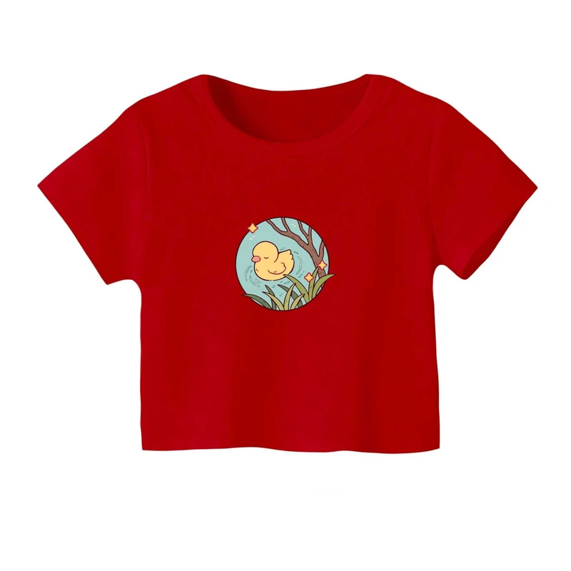 کراپ‌ تی‌شرت آستین کوتاه زنانه مدل جوجه اردک