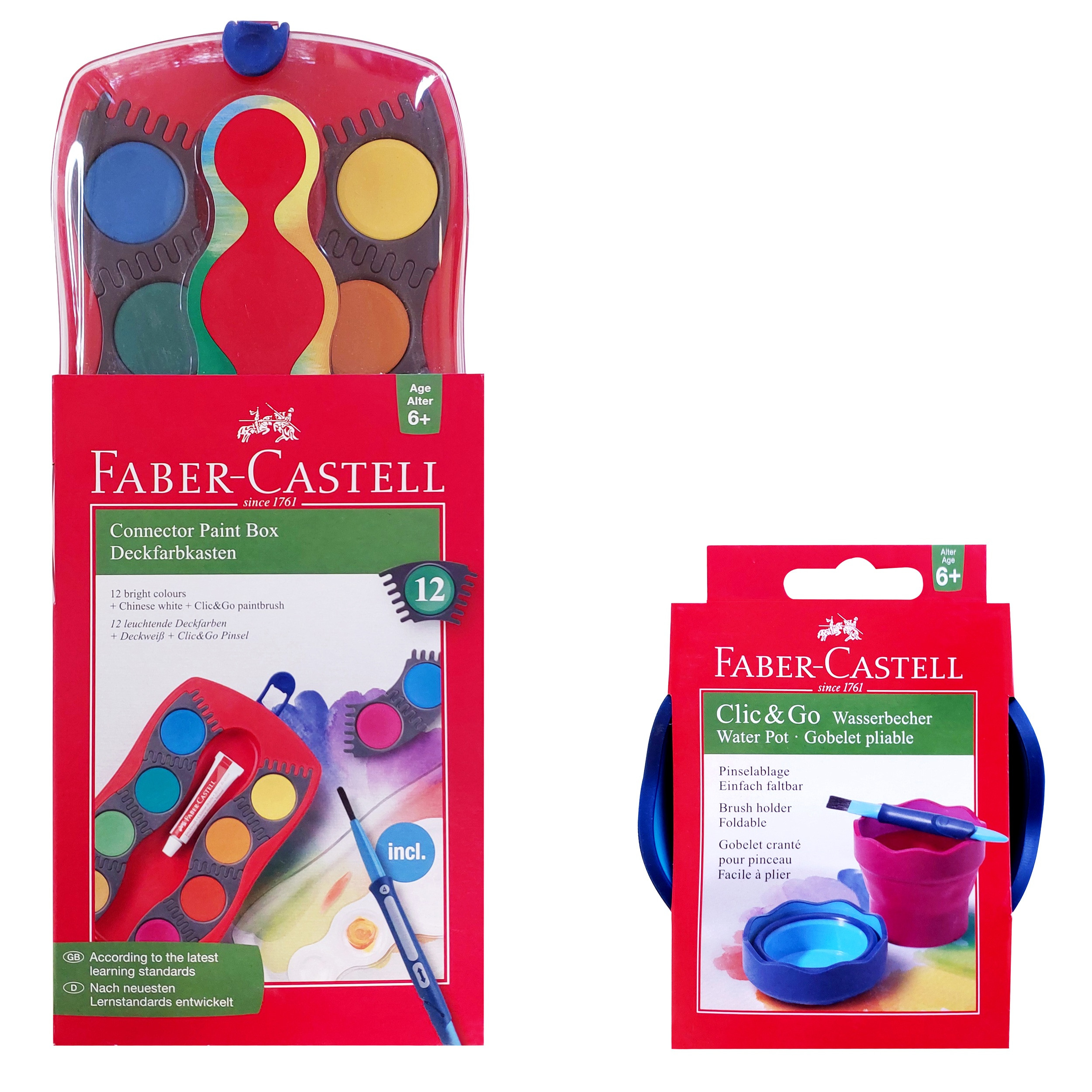 آبرنگ 12 رنگ فابر کاستل مدل Connector Box به همراه ظرف آب آبرنگ 12 رنگ فابر کاستل مدل Connector Box به همراه ظرف آب