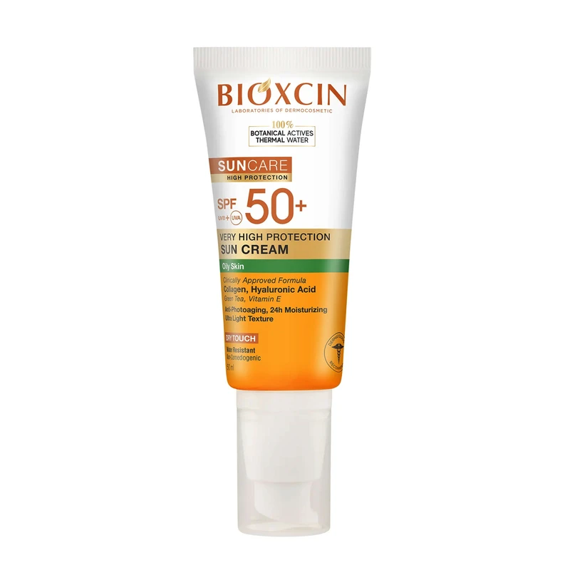 کرم ضد آفتاب بی‌رنگ صورت بیوکسین SPF 50 مدل HIGH PROTECTION محافظ UVA ، UVB مناسب برای پوست های چرب حجم 5۰ میلی لیتر