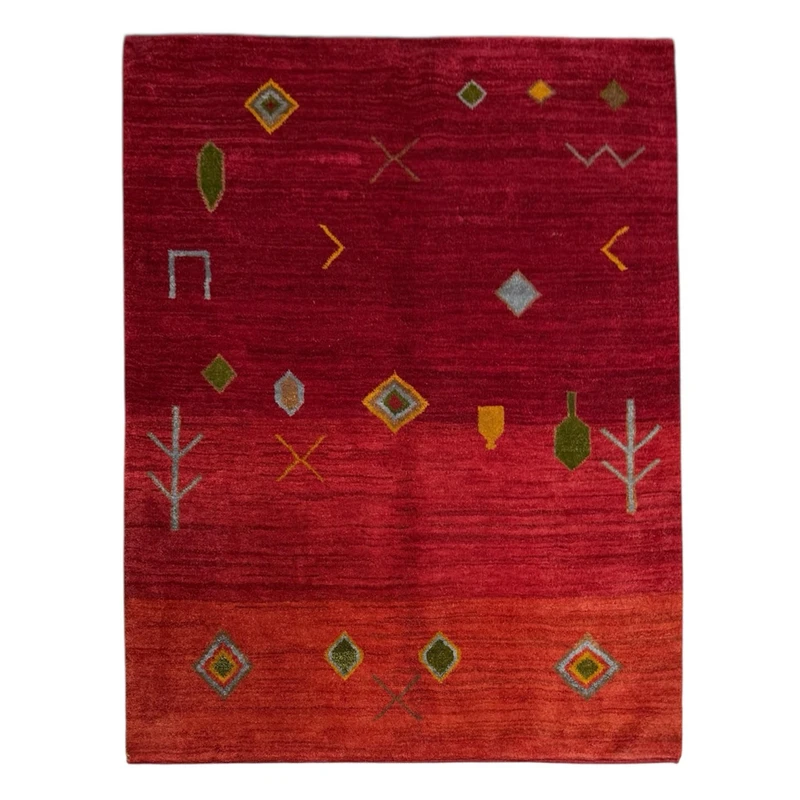 گبه مدرن دستبافت ۳ متری کد 10368 رنگ زمینه لاکی