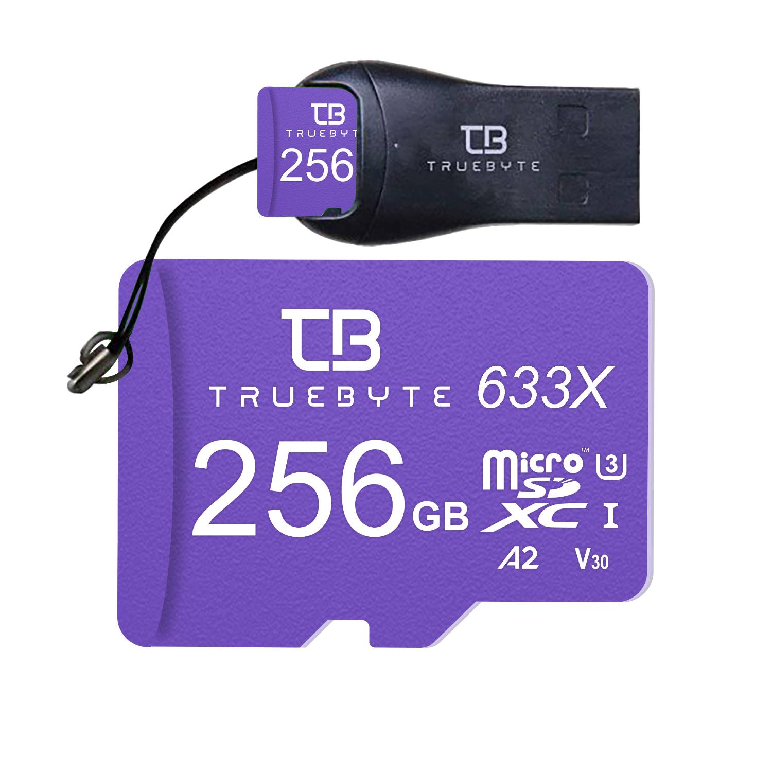  کارت حافظه microSDXC تروبایت مدل A2-V30-633X کلاس 10 استاندارد UHS-I U3 سرعت 95MBps ظرفیت 256 گیگابایت به همراه کارت خوان