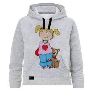 هودی دخترانه مدل دختر و سگ کد J01 رنگ طوسی