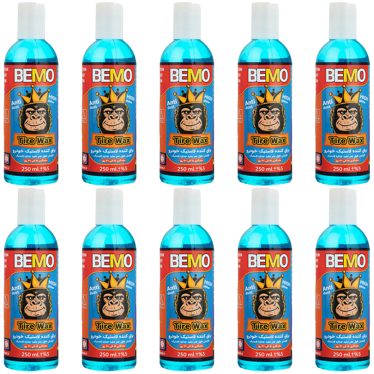 ژل تمیز کننده لاستیک خودرو بمو مدل MO2 حجم 250 میلی لیتر بسته 10 عددی