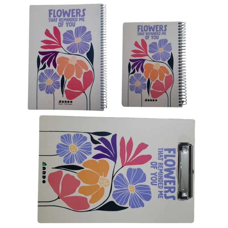 تخته شاسی گاندو طرح گل بهمراه دفتر یادداشت و مشق بسته 3عددی