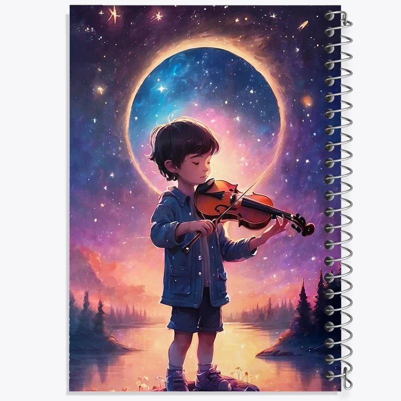 دفتر ژورنال نویسی 50 برگ خندالو مدل نقطه ای طرح پسر نوازنده ویولن کد F8226