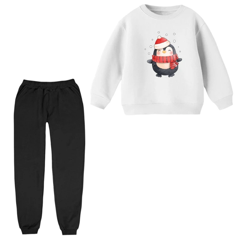 ست سویشرت آستین بلند و شلوار راحتی بچگانه مدل پنگوئن کد 9