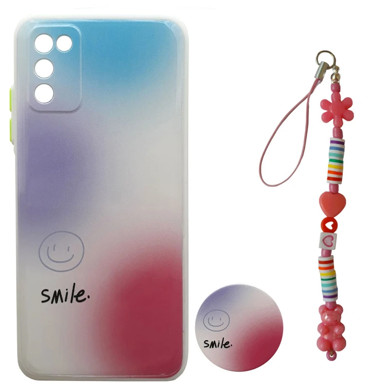 کاور طرح Smile مدل Emojy کد A10782 مناسب برای گوشی موبایل سامسونگ Galaxy A03S / A02S به همراه پایه نگهدارنده و بند آویز