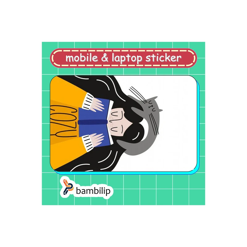 استیکر بامبیلیپ مدل کارت عابر طرح دختر و گربه خاکستری و کتاب کد 6063734