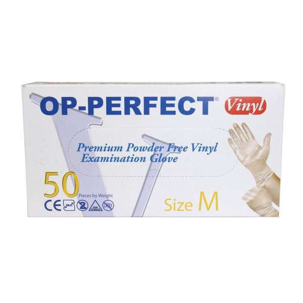 دستکش وینیل اوپی پرفکت مدل 01M سایز مدیوم بسته 50 عددی