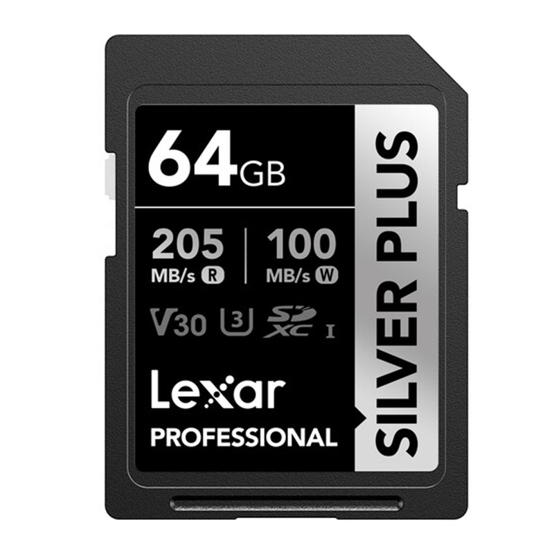 کارت حافظه SDXC لکسار مدل  Professional SILVER PLUSکلاس 10 استاندارد UHS-I U3 سرعت 205MBps ظرفیت 64 گیگابایت
