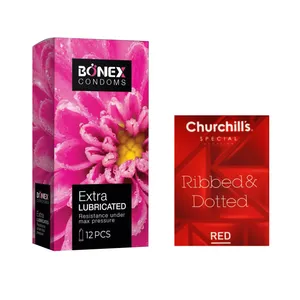 کاندوم بونکس مدل Extra Lubricated بسته 12 عددی به همراه کاندوم چرچیلز مدل Hot Gel بسته 3 عددی