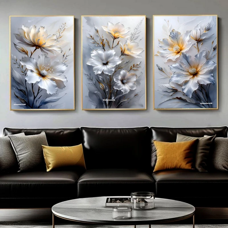 تابلو مدل دکوراتیو کد 6050 فریم بژ مجموعه 3 عددی