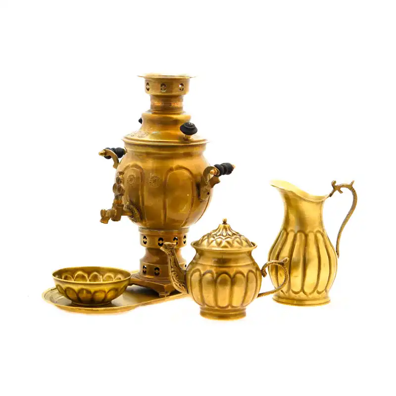 سرویس سماور ذغالی 5 پارچه برنجی مدل توپی کد S-4209