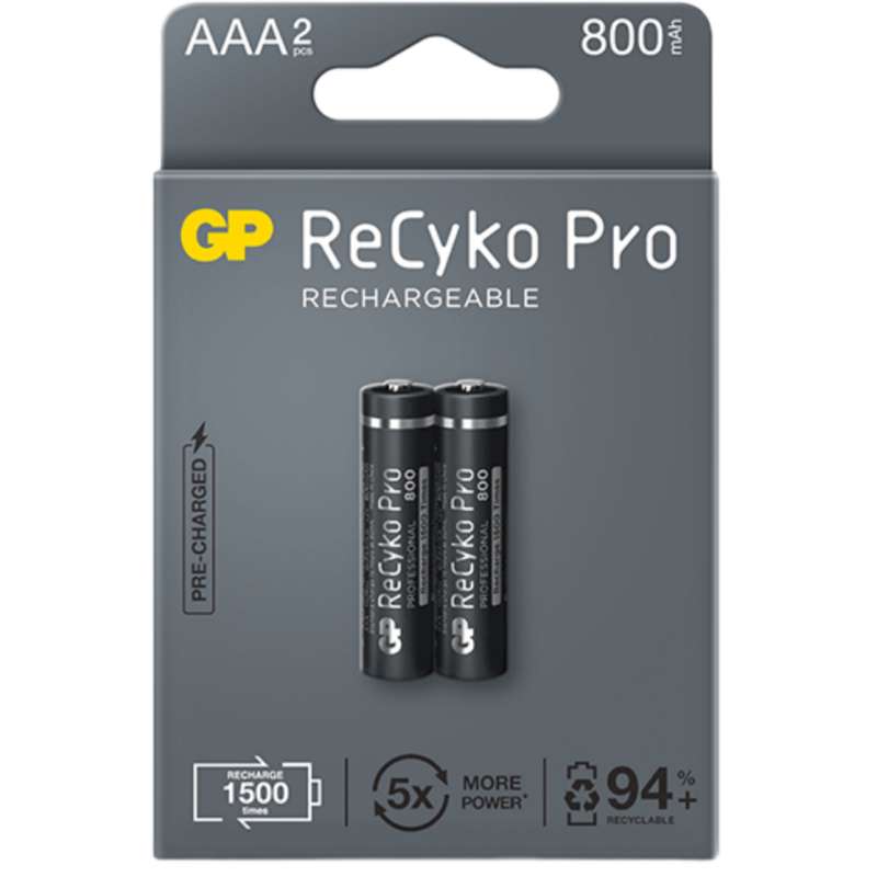 باتری نیم قلمی قابل شارژ جی پی مدل Rechargeable Recyko pro 800 بسته دو عددی