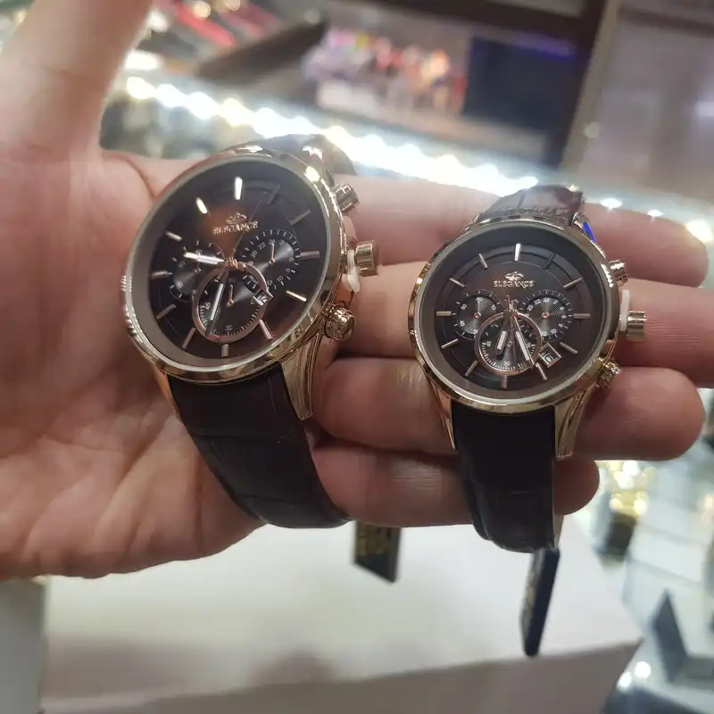 ست ساعت مچی عقربه ای زنانه و مردانه الگانس مدل بند چرمی 88se22el