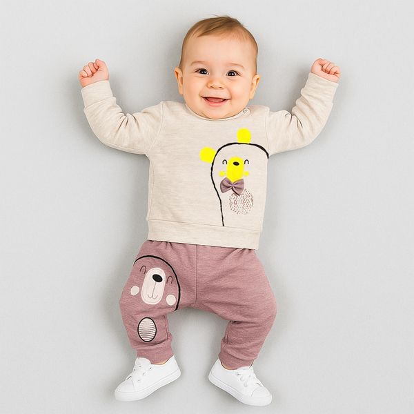 ست تی شرت و شلوار بچگانه مدل ابروبادی کد Su11 رنگ کالباسی