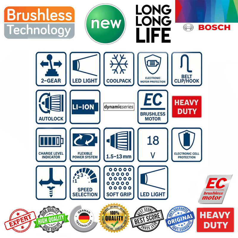پیچ گوشتی شارژی چکشی بوش مدل فوق حرفه ای GSB 18V-50 Brushless + Extra