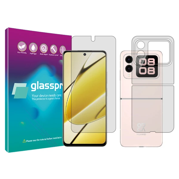 محافظ صفحه نمایش شفاف گلس پرو مدل Resistant‌ مناسب برای گوشی موبایل هوآوی  Nova Flip به همراه محافظ پشت گوشی