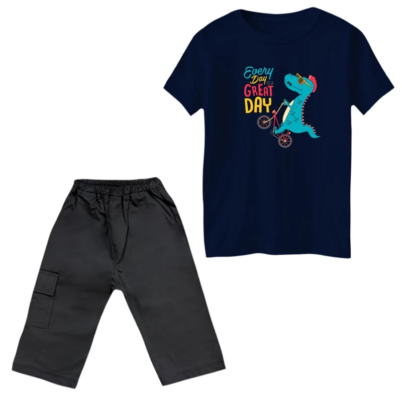 ست تی‌شرت و شلوارک پسرانه مدل دایناسور کد 2