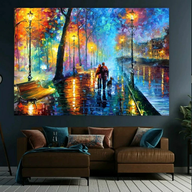 پوستر پارچه ای طرح نقاشی آبرنگی مدل شب عاشقانه دو نفره کد SDP1487