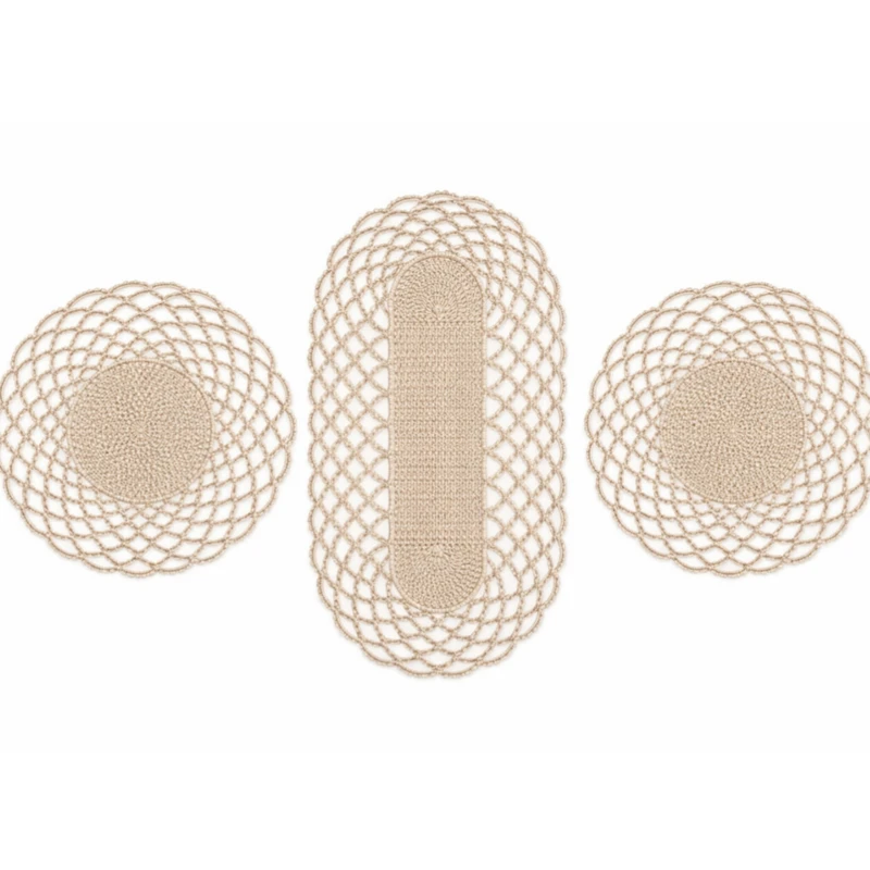 رومیزی بافتنی مکرومه مدل نیلوفر مجموعه ۳ عددی