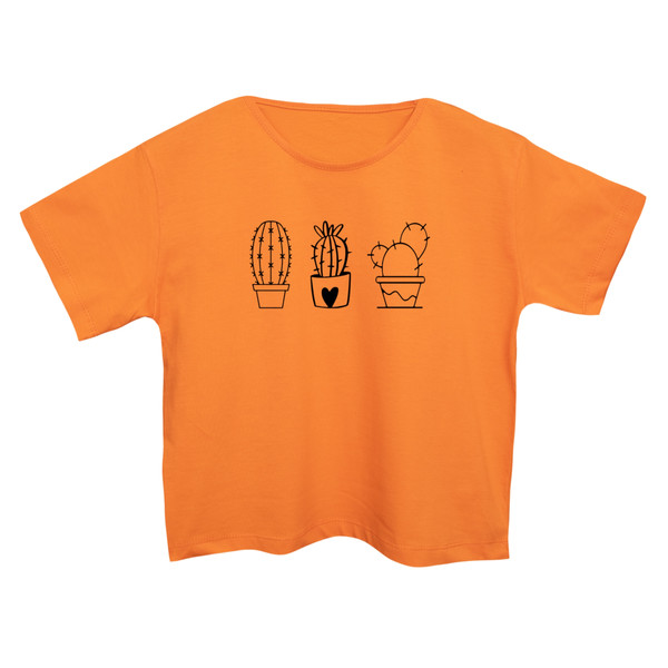 کراپ‌تی شرت آستین کوتاه زنانه مدل کاکتوس ها رنگ نارنجی