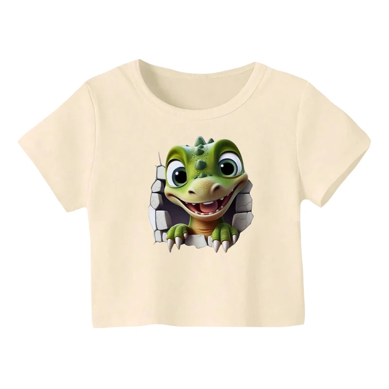 کراپ‌ تی‌شرت آستین کوتاه زنانه مدل دایناسور کد 1