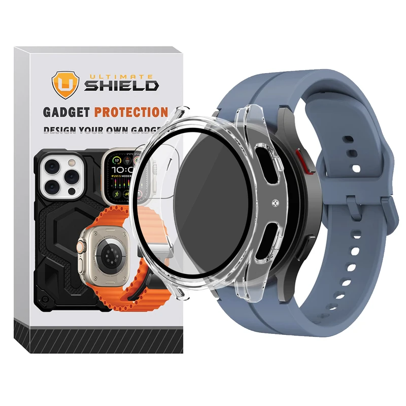 بند آلتیمیت شیلد مدل Silic ORG_Clear GRD مناسب برای ساعت هوشمند سامسونگ Galaxy Watch 4 44mm / 5 44mm به همراه کاور