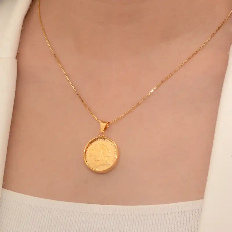 آویز گردنبند طلا 18 عیار زنانه طلای مستجابی مدل سکه کد 1