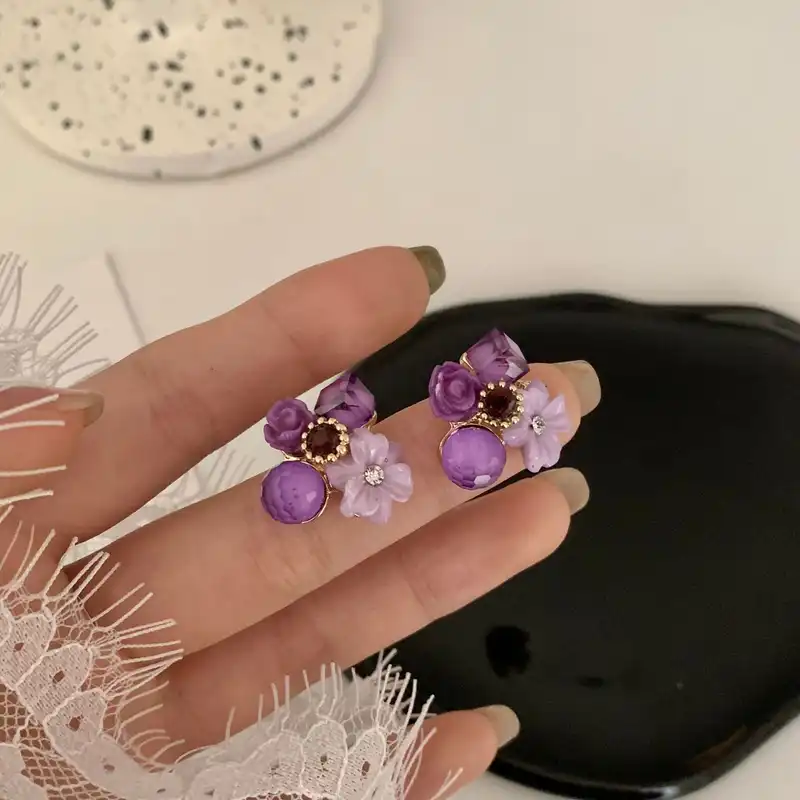 گوشواره زنانه مدل گل بنفشه کد 00665