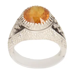 انگشتر نقره مردانه مدل سنگ یاقوت قلم زنی کد AM_2469