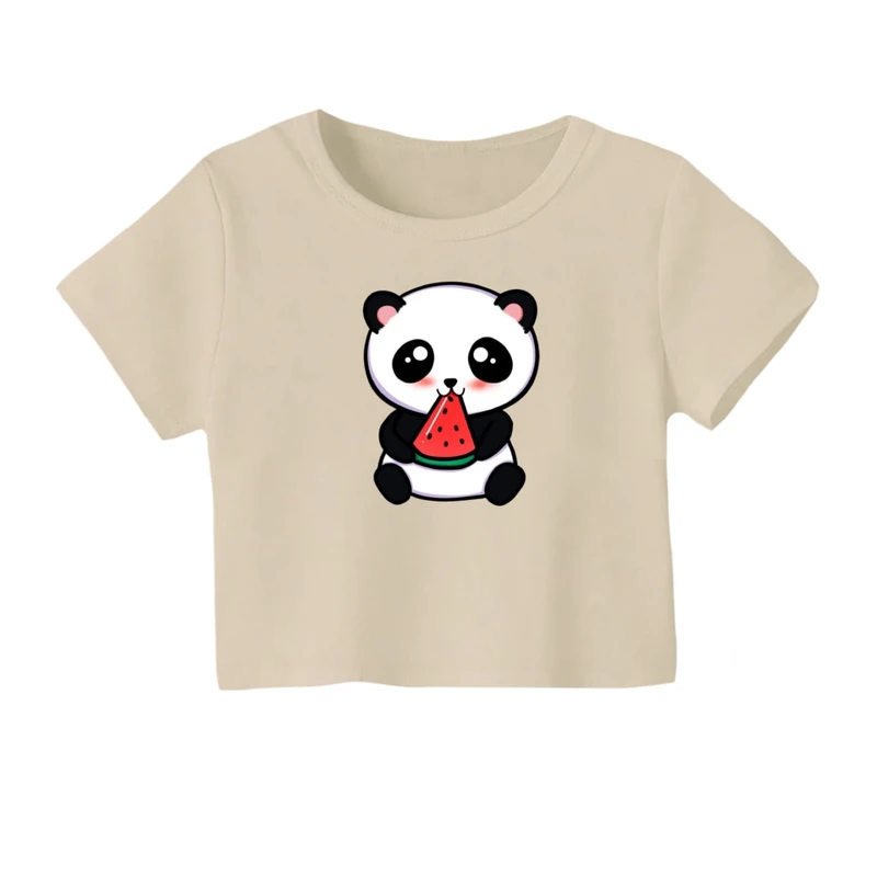 کراپ‌ تی‌شرت آستین کوتاه زنانه مدل پاندا هندوانه یلدایی کد 3